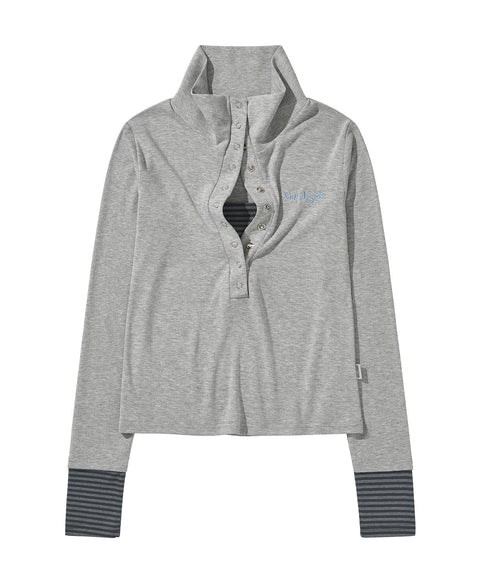 OURS Open Collar Stripe Long Sleeve Top