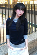 V-Neck Layered Stud Slim Long Sleeve Top