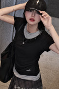 V-Neck Layered Stud Slim T-Shirt