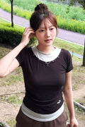 V-Neck Layered Stud Slim T-Shirt