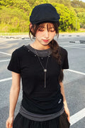 V-Neck Layered Stud Slim T-Shirt