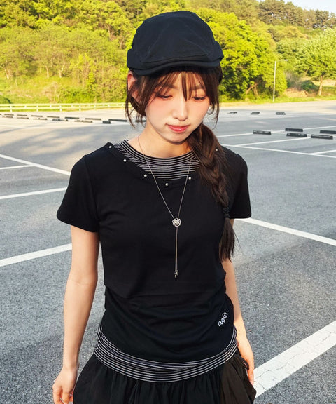 V-Neck Layered Stud Slim T-Shirt