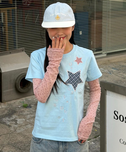 Check Two Star Applique T-Shirt