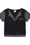 Eyelet Layered Drawstring T-Shirt