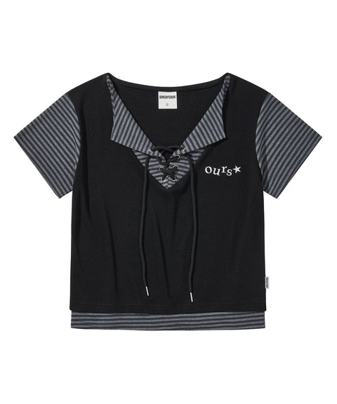 Eyelet Layered Drawstring T-Shirt