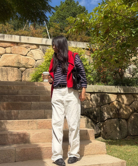 STRIPE BINDING-NECK BOX TEE - Styling