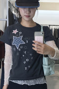 Check Two Star Applique T-Shirt