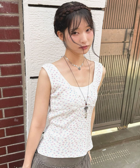 Floral Stud Drawstring Tank Top