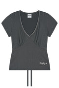 Dot Shirring V-Neck T-Shirt