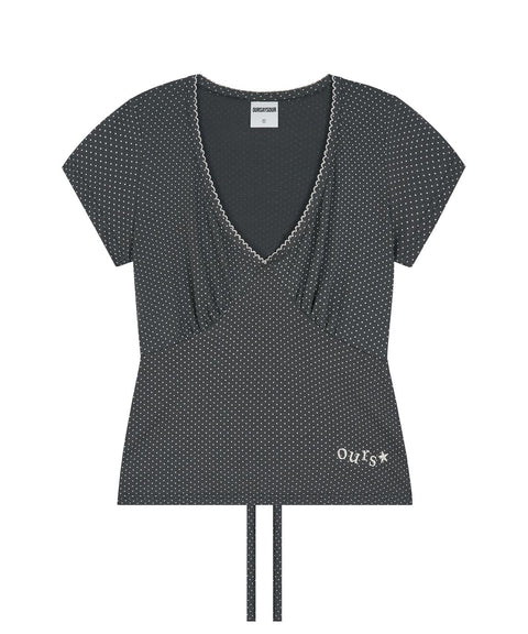 Dot Shirring V-Neck T-Shirt