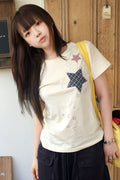 Check Two Star Applique T-Shirt