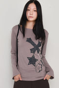 Cross Flower Stud Long Sleeve Top