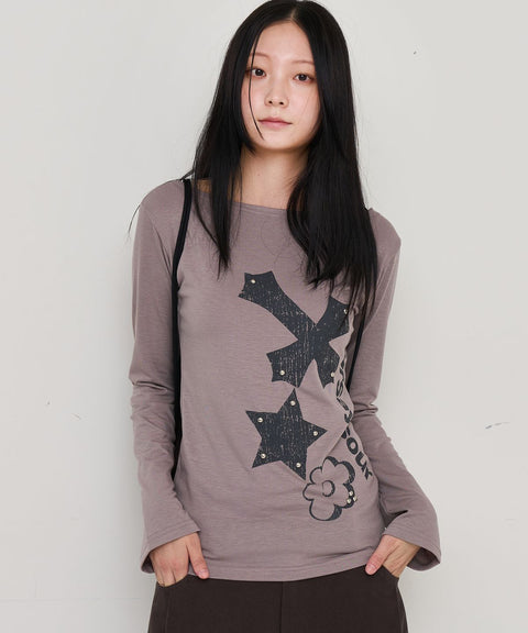 Cross Flower Stud Long Sleeve Top