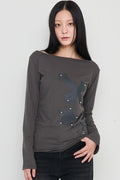 Cross Flower Stud Long Sleeve Top