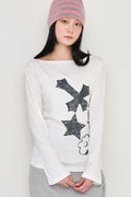 Cross Flower Stud Long Sleeve Top