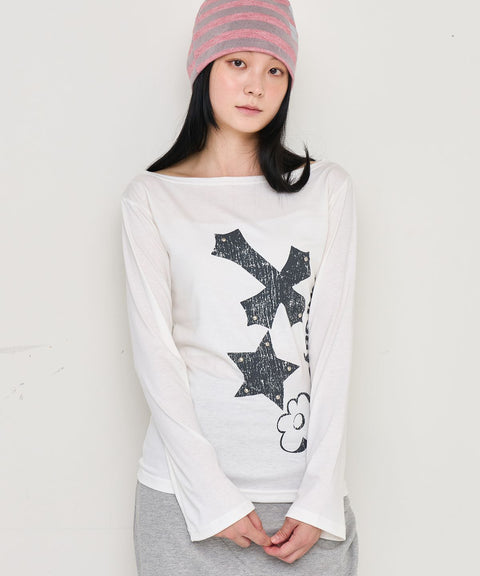 Cross Flower Stud Long Sleeve Top