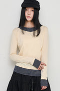 V-Neck Layered Stud Slim Long Sleeve Top