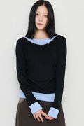 V-Neck Layered Stud Slim Long Sleeve Top