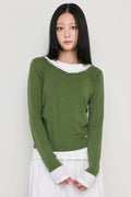 V-Neck Layered Stud Slim Long Sleeve Top