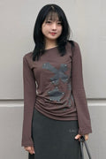 Cross Flower Stud Long Sleeve Top