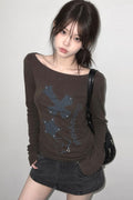 Cross Flower Stud Long Sleeve Top