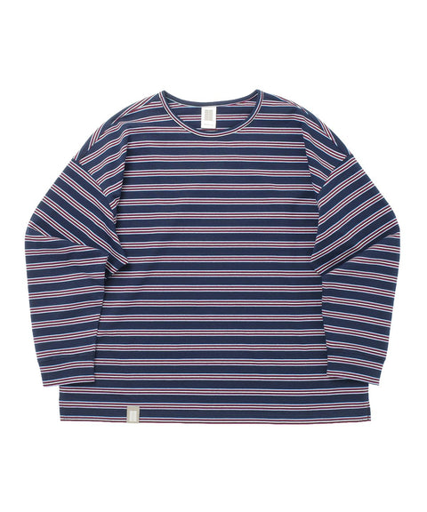 STRIPE BINDING-NECK BOX TEE - Dark Navy
