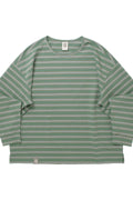 STRIPE BINDING-NECK BOX TEE - Sage Green