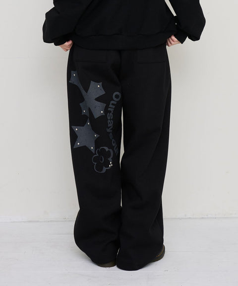 Cross Flower Stud Wide Pants