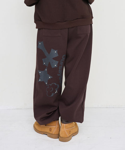 Cross Flower Stud Wide Pants