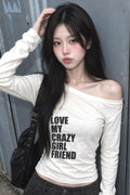 Loose Fit Cropped One Shoulder Long Sleeve Top