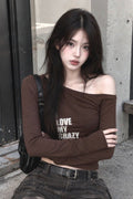 Loose Fit Cropped One Shoulder Long Sleeve Top