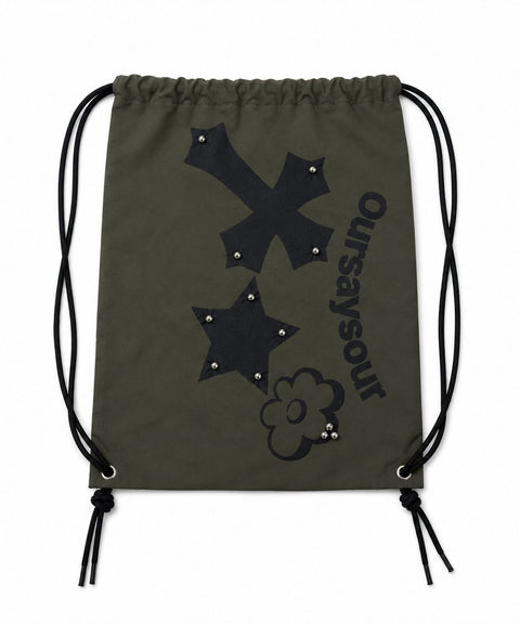 Cross Flower Stud Drawstring Bag