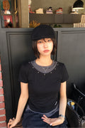 V-Neck Layered Stud Slim T-Shirt