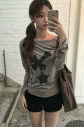 Cross Flower Stud Long Sleeve Top
