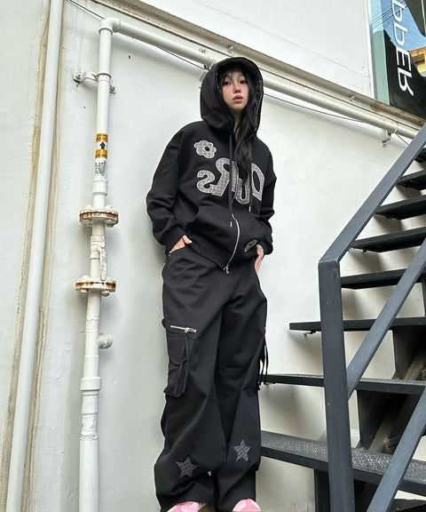 Star Check Contrast Stud Cargo Pants