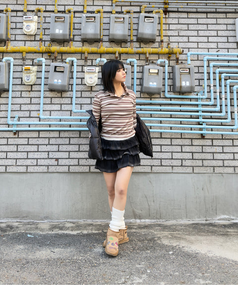 Layered Stripe Polo Long Sleeve Top