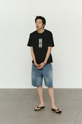 CHOWOO Aged Splatter Carpenter Denim Shorts - Blue