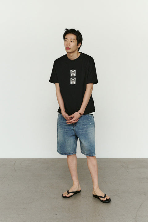 CHOWOO Aged Splatter Carpenter Denim Shorts - Blue