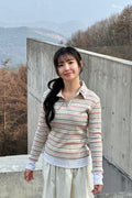 Layered Stripe Polo Long Sleeve Top