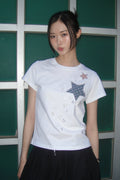 Check Two Star Applique T-Shirt