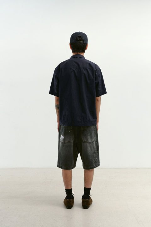 CHOWOO Aged Splatter Carpenter Denim Shorts - Black