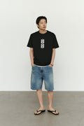 CHOWOO Aged Splatter Carpenter Denim Shorts - Blue