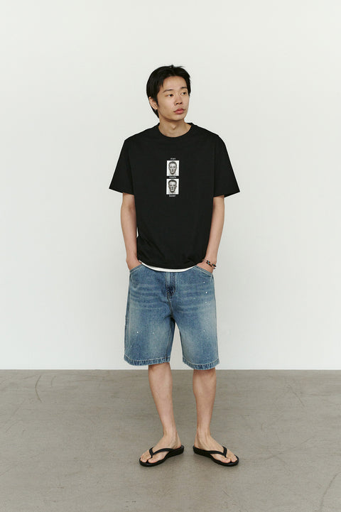 CHOWOO Aged Splatter Carpenter Denim Shorts - Blue