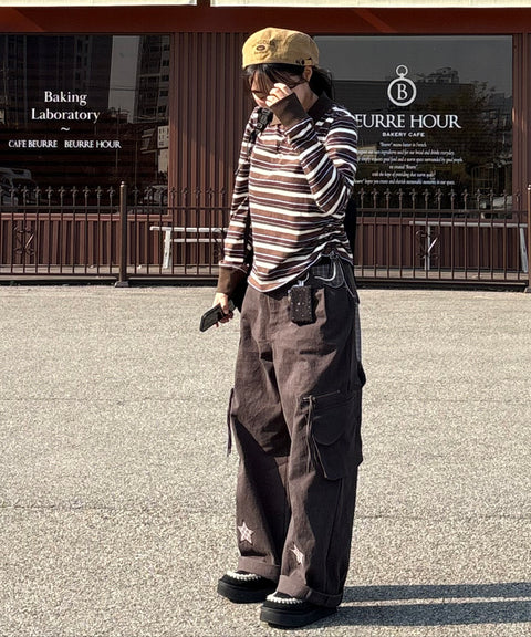 Star Check Contrast Stud Cargo Pants