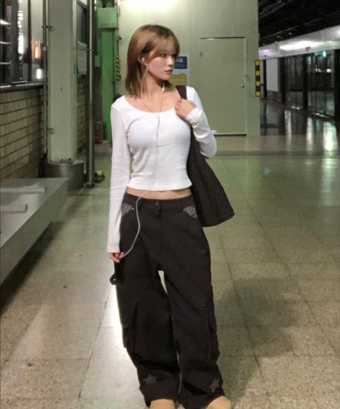 Star Check Contrast Stud Cargo Pants