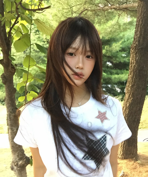 Check Two Star Applique T-Shirt