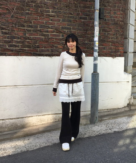V-Neck Layered Stud Slim Long Sleeve Top