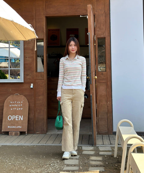 Layered Stripe Polo Long Sleeve Top