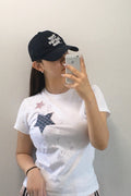 Check Two Star Applique T-Shirt