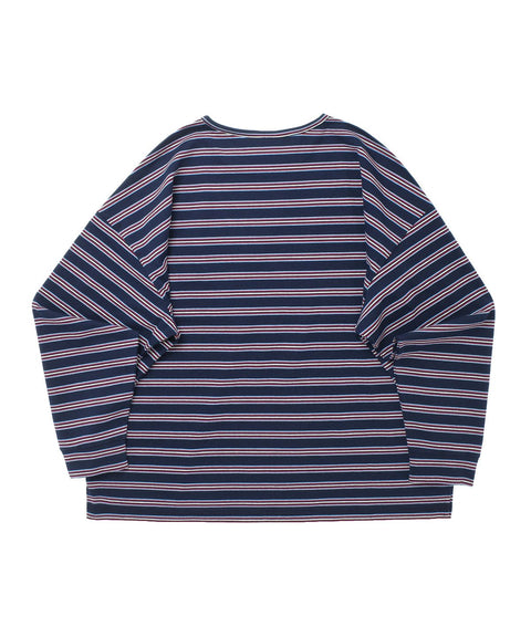 STRIPE BINDING-NECK BOX TEE - Dark Navy